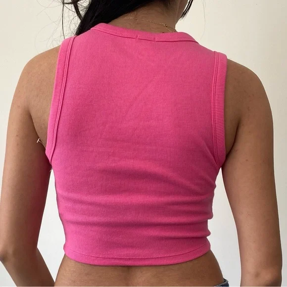 XOXO Rhinestone Ribbed Crop Tank Top - Hot Pink - Picture 2 of 5